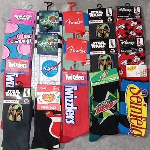 15 Pair Some Star Wars silly Crew Socks and Booties - Black, NWT Sz 6-13